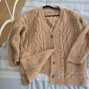 LOFT Camel Cable Knit Cardigan